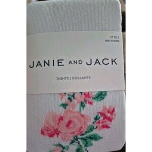 Janie and Jack White Pink Rose Floral Tights Kids' Size 2T-3 .New With Tags!